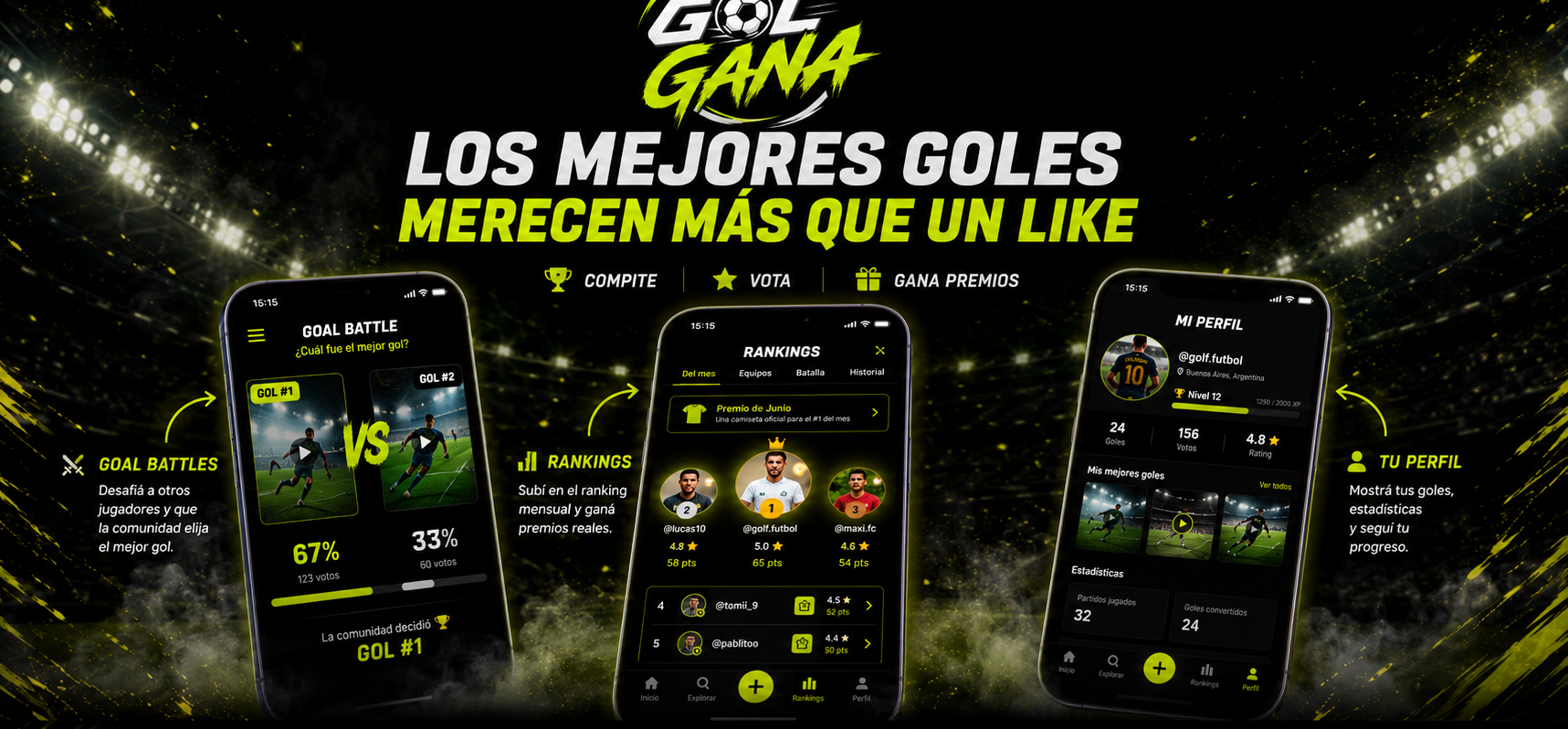 GolGana — Los mejores goles merecen más que un like. Subí tu gol, competí y votá.